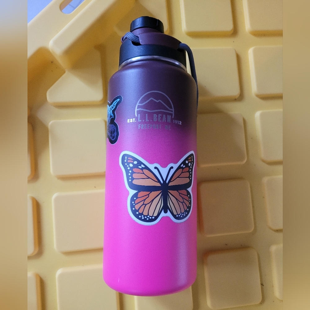 L.L. Bean Insulated Bean Canteen Water Bottle 32 oz. Sunset Fade Print Pink Used - Picture 2 of 10
